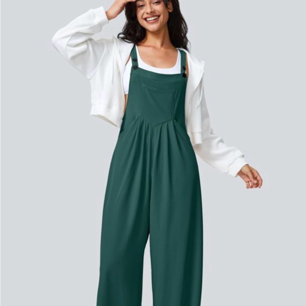 Halara Women's Wide-Leg Green Overalls Jogger Jumpsuit
